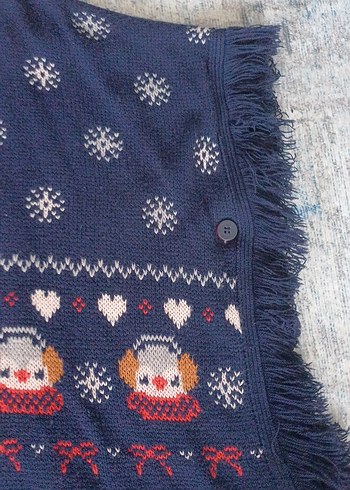 Nakışlı Mavi Bohem kız cocuk Triko Panço - Görsel 6