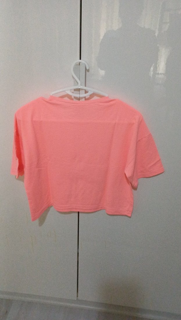 Pembe Baskılı Kısa Kollu Oversize Tişört - Görsel 3