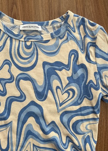 Urban Outfitters Mavi Beyaz Dalgali Fitilli Tisort