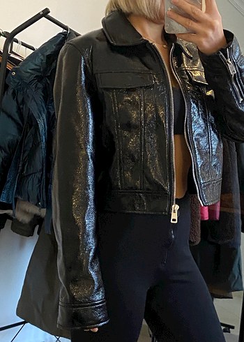 Kadın Siyah Deri Biker Ceket - Görsel 6