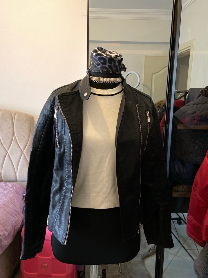 Siyan deri ceket - Görsel 4