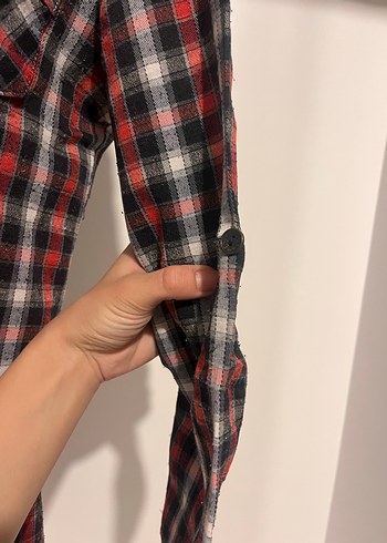 s Beden kırmızı Renk Kırmızı Kareli Kadın Gömlek, Uzun Kollu