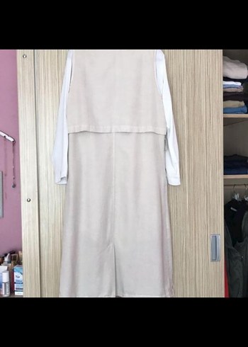 Bej Uzun Kolsuz Trençkot yelek mango - Görsel 2