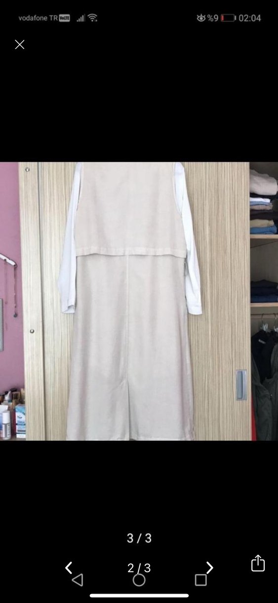 Bej Uzun Kolsuz Trençkot yelek mango - Görsel 2