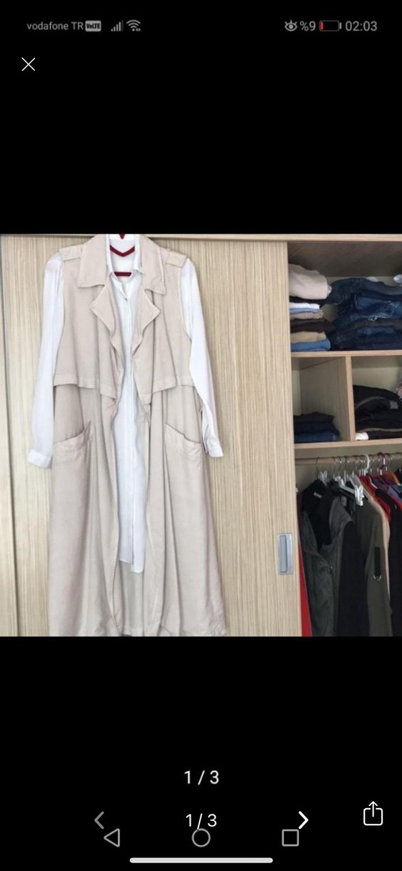 Bej Uzun Kolsuz Trençkot yelek mango - Görsel 3