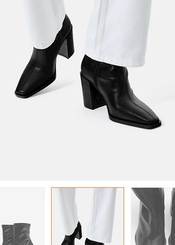 Pull & Bear Siyah Deri Stiletto Topuklu Bot - Görsel 4