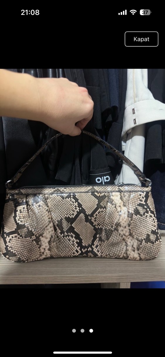 Bej Deri Yılan Desenli Kadın Çanta - Görsel 2