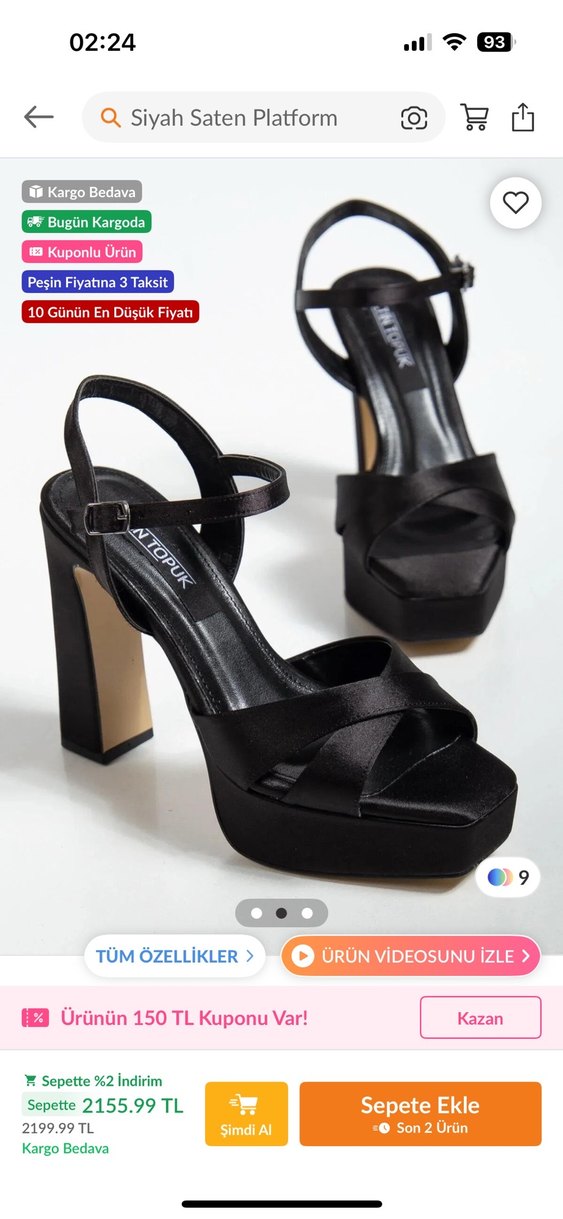 Siyah Platform Topuklu Kadın Gece Ayakkabısı - Görsel 2