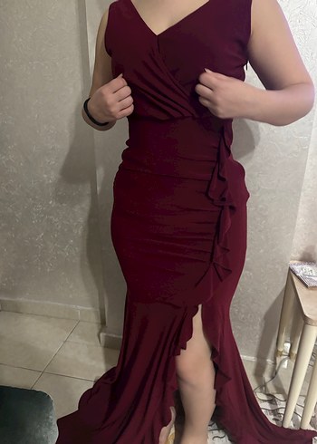 Bordo Drapeli Uzun Abiye Elbise - Görsel 4