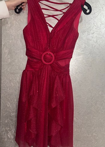 Bordo simli kısa abiye - Görsel 4