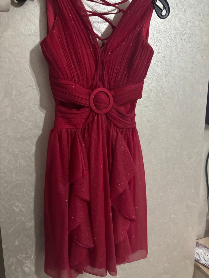 Bordo simli kısa abiye - Görsel 2