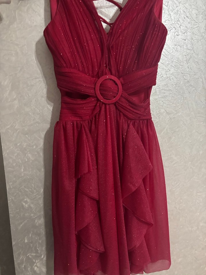 Bordo simli kısa abiye - Görsel 3