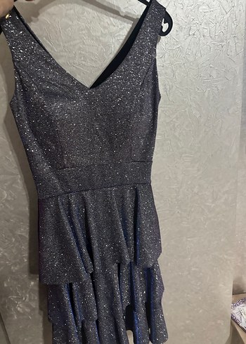 Simli V Yakalı Uzun Abiye Elbise - Görsel 3