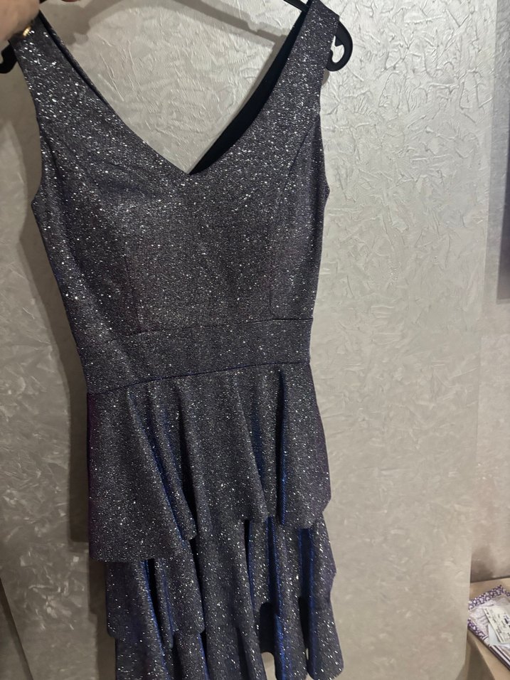 Simli V Yakalı Uzun Abiye Elbise - Görsel 3