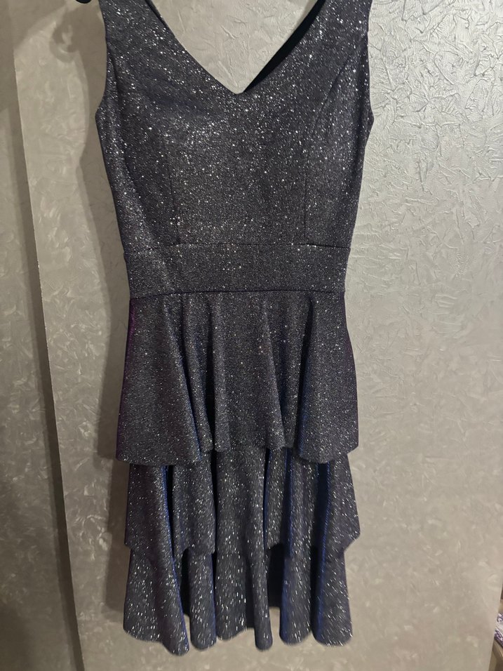 Simli V Yakalı Uzun Abiye Elbise - Görsel 2