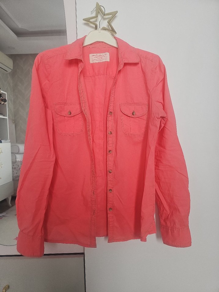 turuncu Pamuklu Kadın Gömlek - Görsel 4