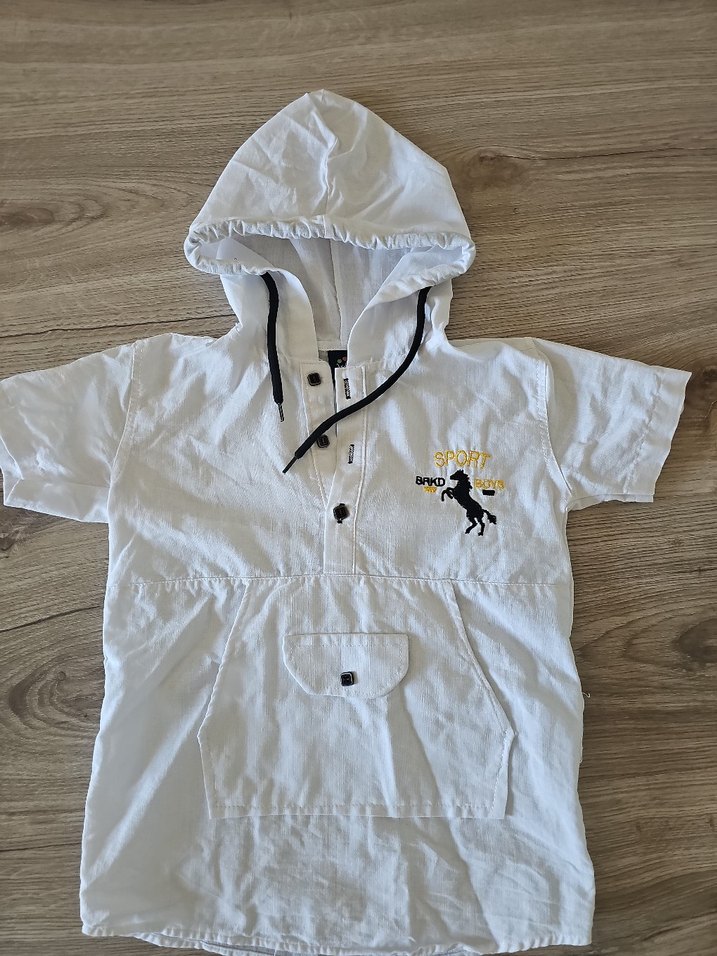 Kapüşonlu Beyaz Kısa Kollu Bebek Takımı - Görsel 5