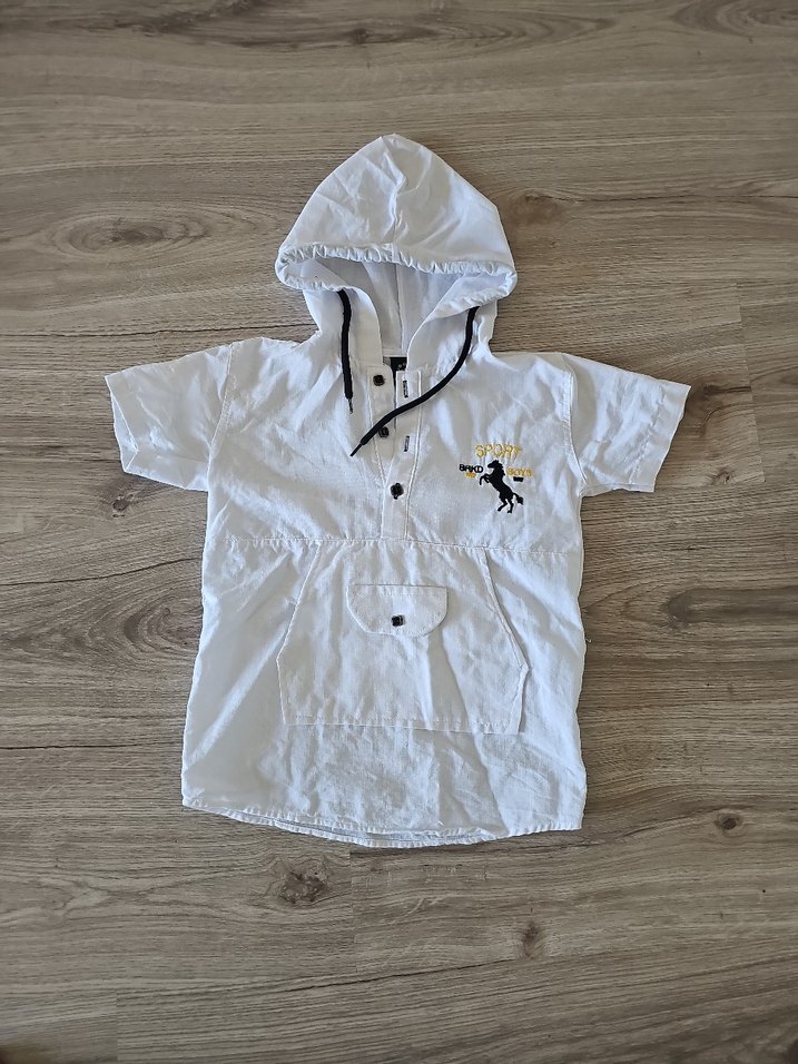 Kapüşonlu Beyaz Kısa Kollu Bebek Takımı - Görsel 4