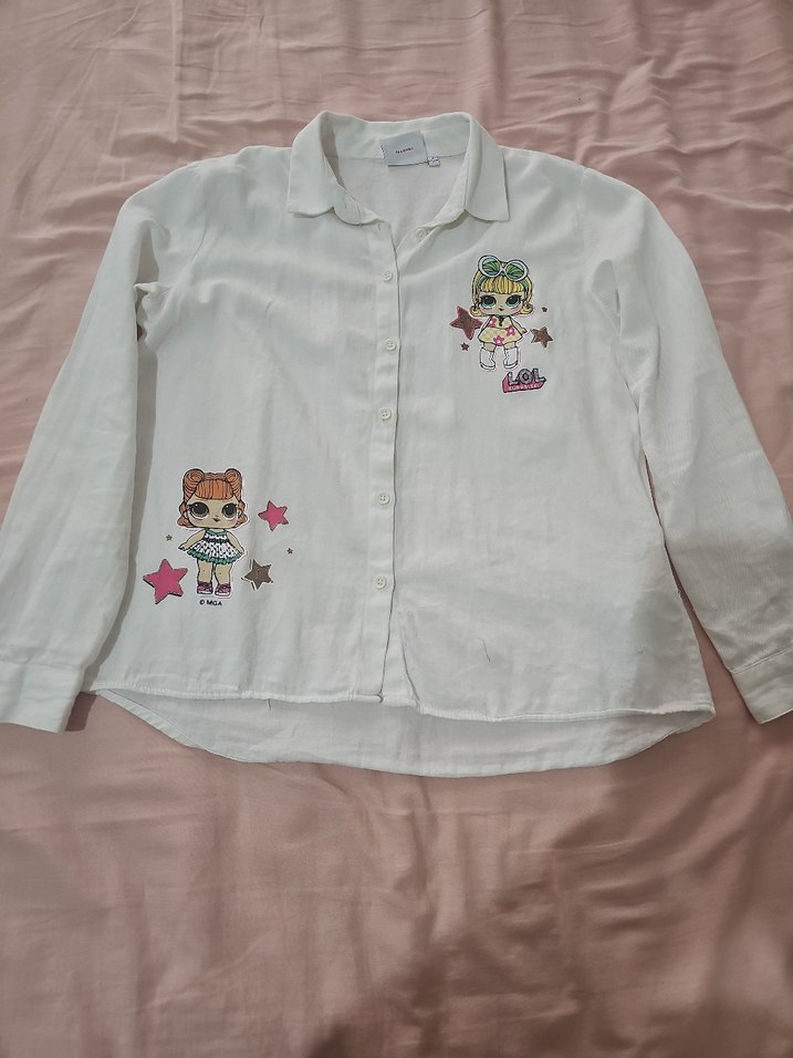 Nakışlı, Düğmeli, Beyaz Uzun Kollu Kadın Gömlek - Görsel 4