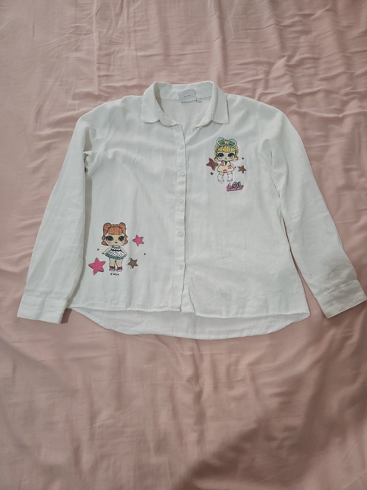 Nakışlı, Düğmeli, Beyaz Uzun Kollu Kadın Gömlek - Görsel 5