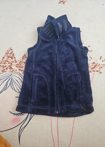 Lacivert Yüksek Yakalı Kürklü kız çocuk Yelek - Görsel 2