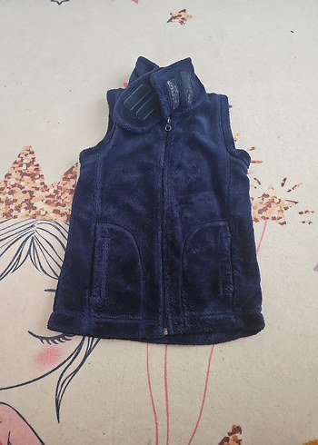 Lacivert Yüksek Yakalı Kürklü kız çocuk Yelek - Görsel 3