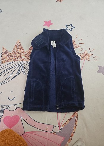 Lacivert Yüksek Yakalı Kürklü kız çocuk Yelek - Görsel 7