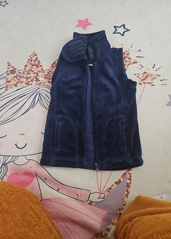 Lacivert Yüksek Yakalı Kürklü kız çocuk Yelek - Görsel 5