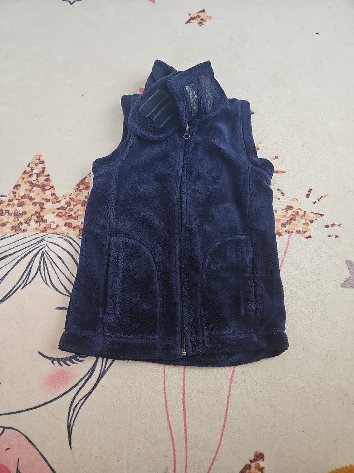 Lacivert Yüksek Yakalı Kürklü kız çocuk Yelek - Görsel 3