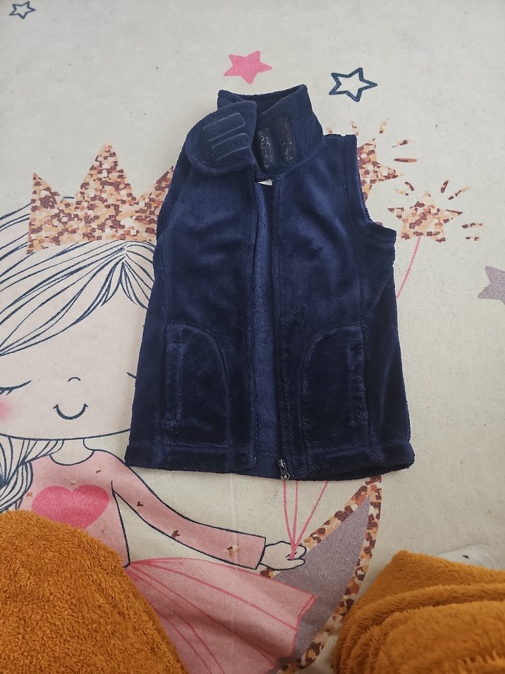 Lacivert Yüksek Yakalı Kürklü kız çocuk Yelek - Görsel 5