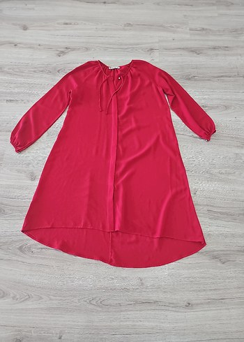 s Beden kırmızı Renk Kırmızı V Yaka Düğmeli Uzun Tunik