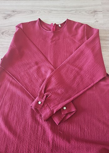 Bordo Uzun Kollu Salaş Keten Tunik - Görsel 7