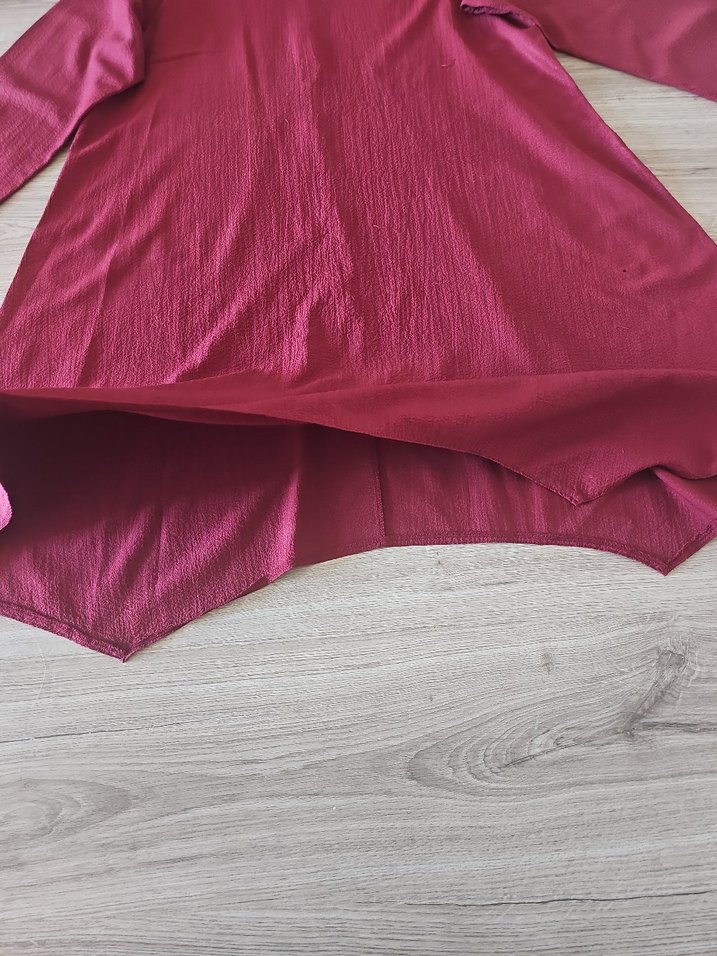 Bordo Uzun Kollu Salaş Keten Tunik - Görsel 4