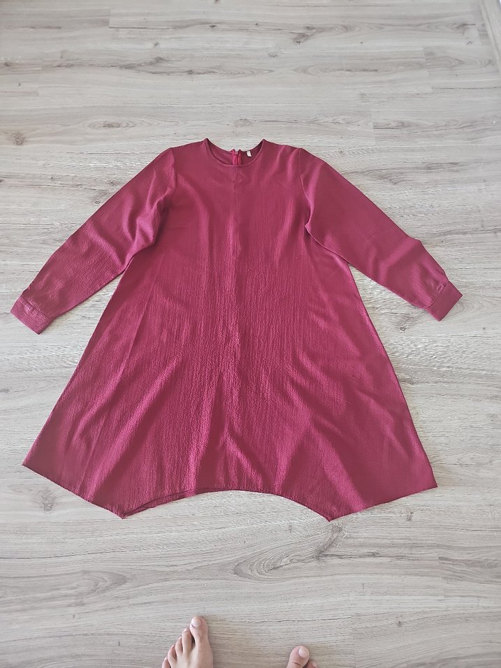 Bordo Uzun Kollu Salaş Keten Tunik - Görsel 2