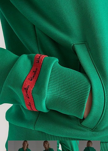 Kadın Yeşil Fermuarlı Sweatshirt - Görsel 3