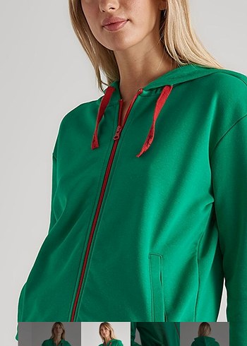 Kadın Yeşil Fermuarlı Sweatshirt - Görsel 2