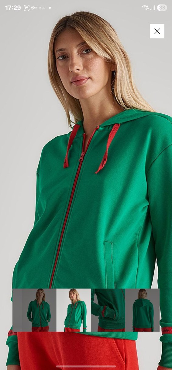 Kadın Yeşil Fermuarlı Sweatshirt - Görsel 2