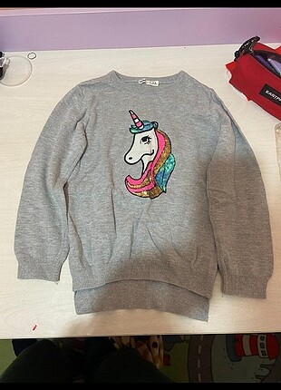 Koton Kız Çocuk Unicorn Gri Sweatshirt