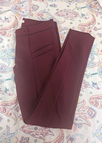 Bordo Midi Kumaş Kadın Pantolon