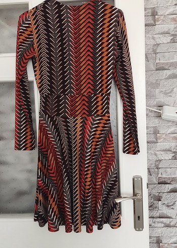 V Yaka Uzun Kollu Pilili Bohem Elbise - Görsel 4