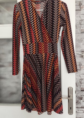 V Yaka Uzun Kollu Pilili Bohem Elbise - Görsel 3