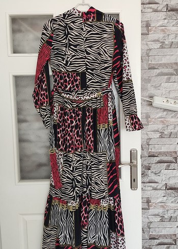 Zebra Desenli Uzun Bohem Elbise - Görsel 3