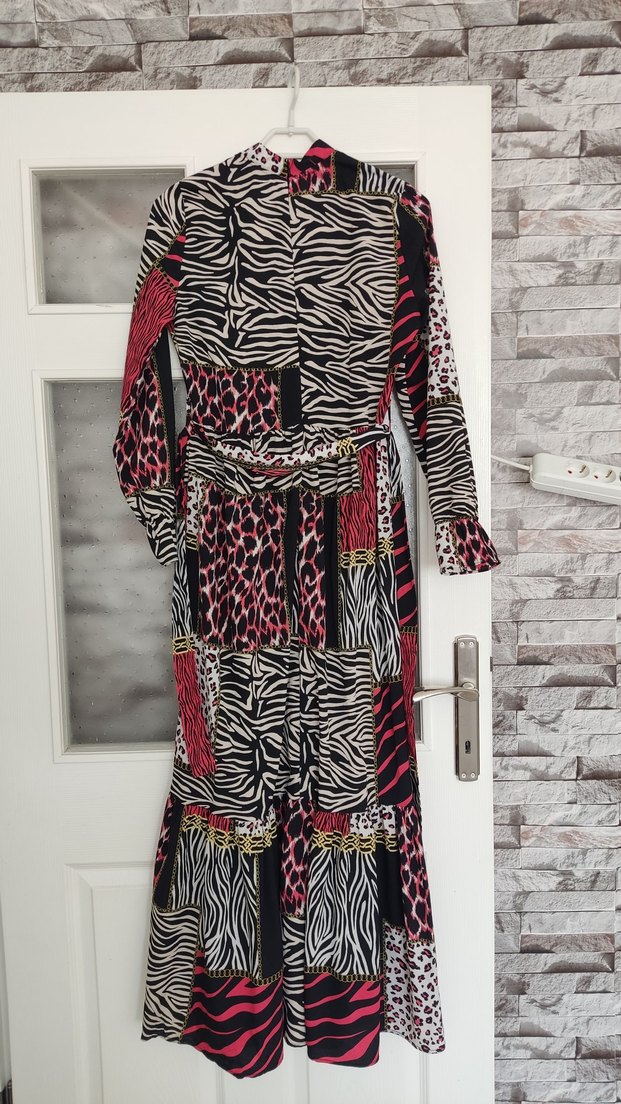 Zebra Desenli Uzun Bohem Elbise - Görsel 3