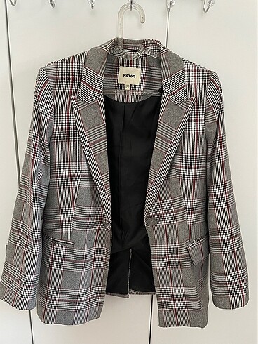 Gri Ekoseli Blazer Ceket