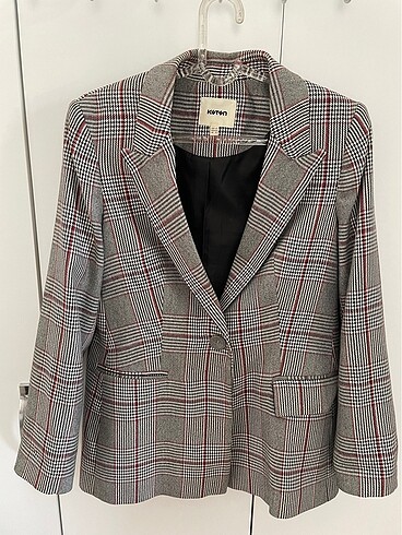 40 Beden gri Renk Gri Ekoseli Blazer Ceket
