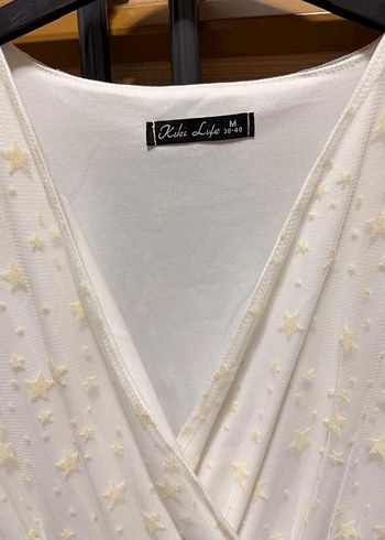 Uzun Kollu Beyaz Nakışlı Bohem Elbise - Görsel 3