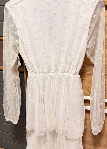 Uzun Kollu Beyaz Nakışlı Bohem Elbise - Görsel 2