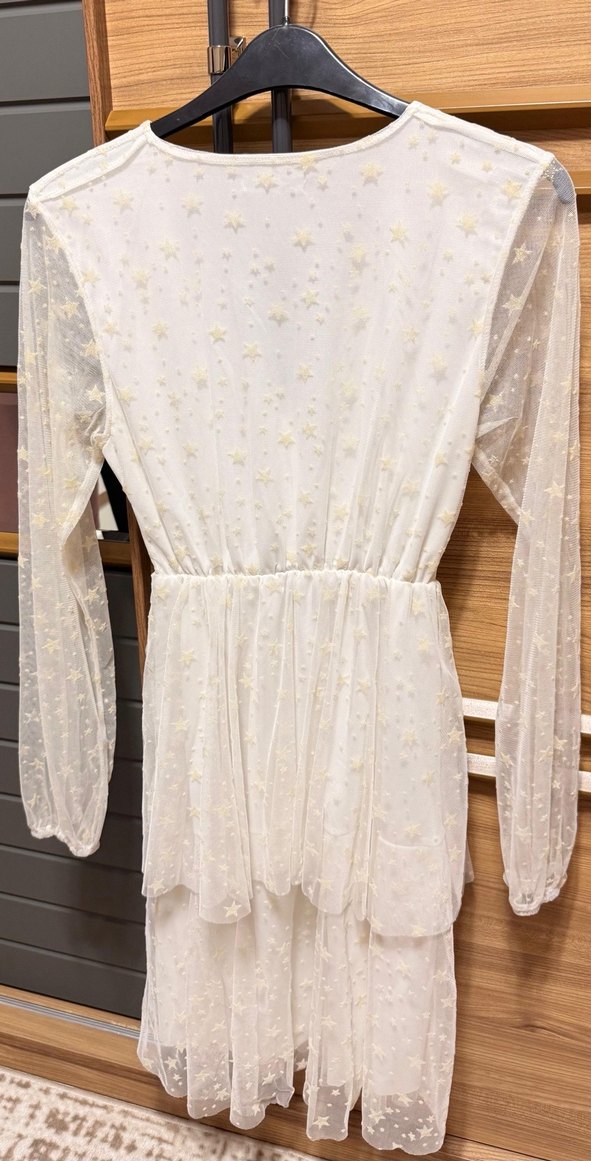 Uzun Kollu Beyaz Nakışlı Bohem Elbise - Görsel 2