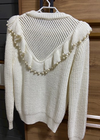 Taşlı Beyaz Örgü Kadın Kazak - Görsel 2