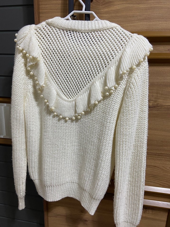 Taşlı Beyaz Örgü Kadın Kazak - Görsel 2